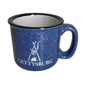 Blue White Speckle Ceramic Coffee Mug Gettysburg Souvenir Campfire Heavyweight